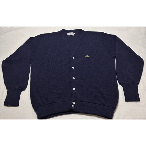 Izod Lacoste Navy Button Cardigan Sweater Men’s Large Vintage Casual Preppy - Picture 1 of 7